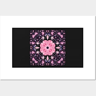 Crystal Hearts and Flowers Valentines Kaleidoscope pattern (Seamless) 28 Posters and Art